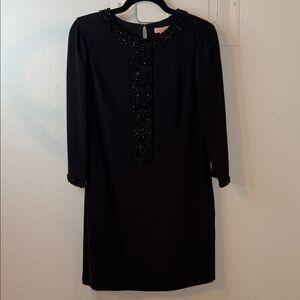 Ted Baker London Black Long-Sleeve Beaded Trim Shift Dress